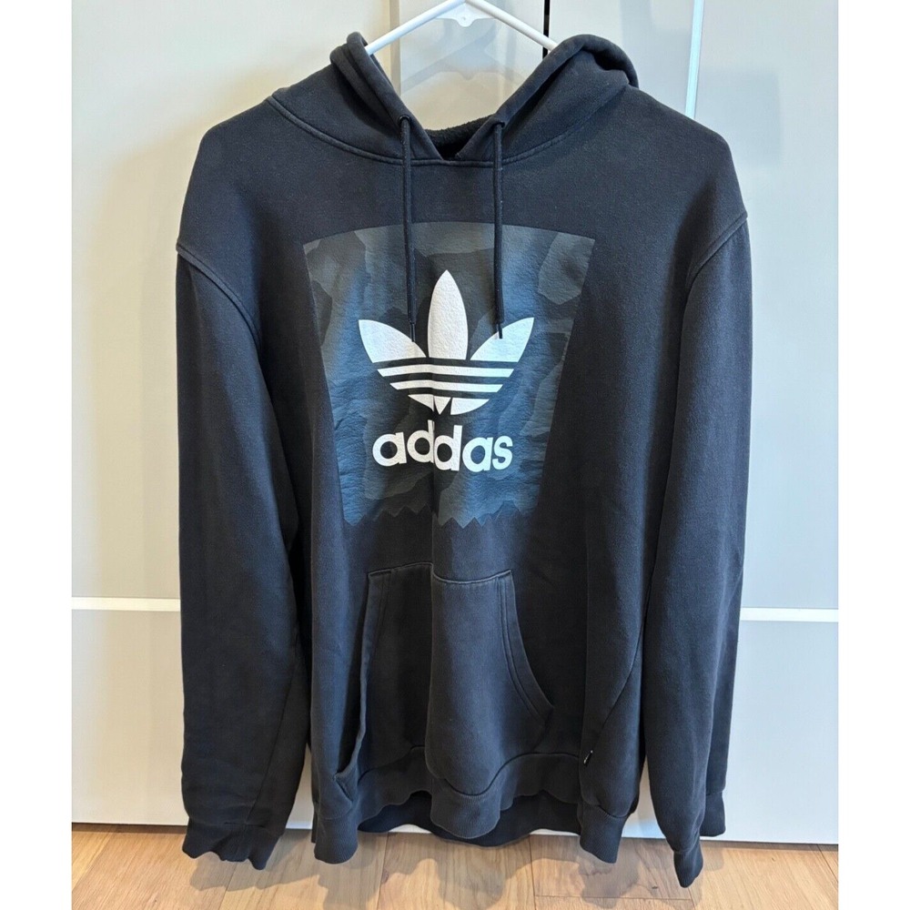 Adidas‎ Hoodie Men's Size Medium Black Long Sleeve Graphic Logo Pullover Fleece